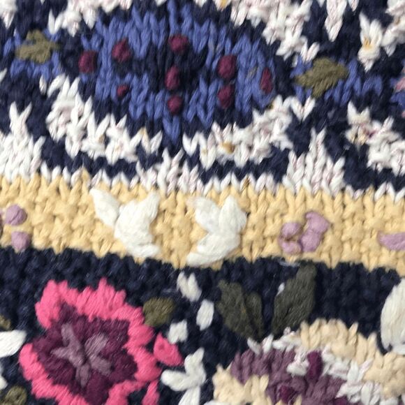 Jennifer Reed hand knitted navy & floral boxy sweater size small petite - Picture 6 of 10